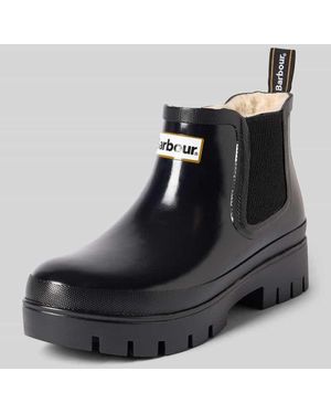 Barbour Stiefel mit Label-Patch Modell 'Halton Faux Fur Welly' - Schwarz