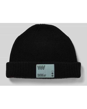 WOOD WOOD Regular Fit Mütze aus Woll-Mix mit Logo-Patch Modell 'Milo' - Schwarz