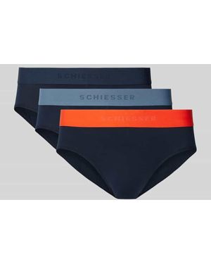 Schiesser Slip mit elastischem Label-Bund im 3er-Pack - Blau