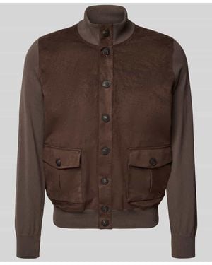 Gran Sasso Veloursjacke mit Stehkragen und Knopfleiste - Braun