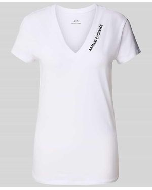 ARMANI EXCHANGE T-Shirt mit Label-Stitching und V-Ausschnitt - Weiß