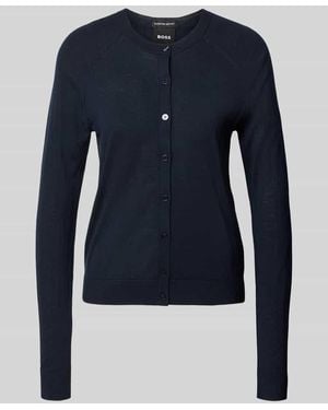 BOSS Relaxed Fit Strickjacke aus reiner Schuerwolle Modell 'FONAMI' - Blau