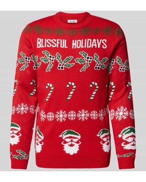 Only & Sons Strickpullover mit Motiv- und Statement-Stitching Modell 'XMAS' - Rot