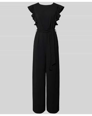 Apricot Jumpsuit mit Rundhalsausschnitt und Bindegürtel - Schwarz