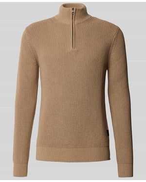 Replay Strickpullover mit Stehkragen und Reißverschluss - Braun