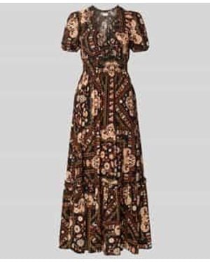 Apricot Maxi-Jurk Van Viscose Met V-Hals - Bruin
