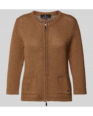 Monari Strickjacke mit Zweiwege-Reißverschluss und 3/4-Arm - Braun