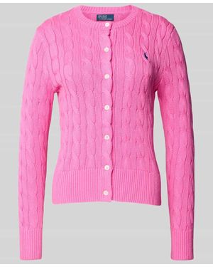 Polo Ralph Lauren Cardigan mit Zopfmuster und Label-Stitching - Pink