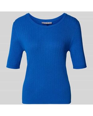 christian berg Sim Fit Strickpullover aus Viskose-Mix mit Zopfmuster - Blau