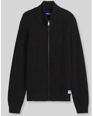 HUGO Regular Fit Strickjacke aus reiner Baumwolle Modell 'Sonzie' - Schwarz