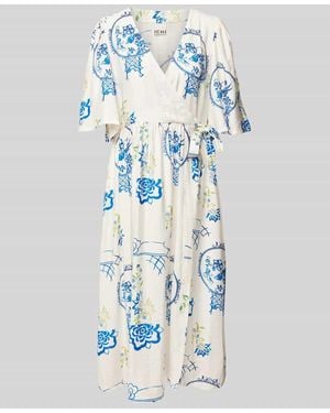 Ichi Wickelkleid Aus Viskose-Mix Mit Leinen-Anteil Modell 'Lucie' - Blau