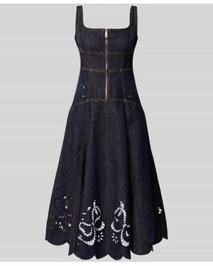 Self-Portrait Knielanges Kleid in Denim-Optik - Blau