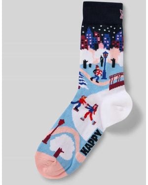Happy Socks Regular Fit Socken mit Motiv-Stitching Modell 'Ice Skating' - Blau