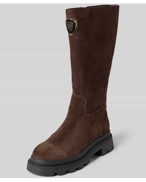 Blauer Usa Stiefel aus Leder mit Label-Applikation Modell 'KIMMEL' - Braun