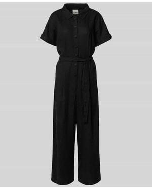 Ichi Jumpsuit aus Leinen-Mix mit Bindegürtel Modell 'LINNO' - Schwarz