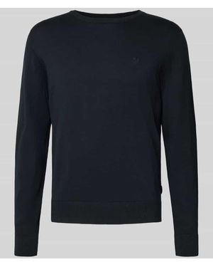 Bugatti Strickpullover mit gerippten Abschlüssen - Blau