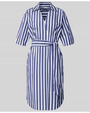 White Label Knielanges Hemdblusenkleid mit Bindegürtel - Blau
