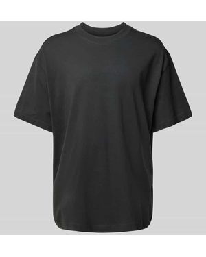 Weekday Oversized T-Shirt Mit Geripptem Rundhalsausschnitt - Schwarz