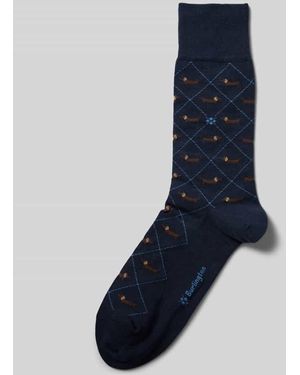 Burlington Socken mit Label-Print - Blau