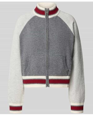 Guess Regular Fit Strickjacke mit Woll-Anteil Modell 'ZIPPED BACK INTARSI' - Grau