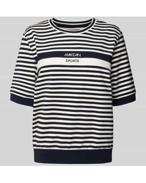 Marc Cain T-Shirt mit Label-Stitching und Rundhalsausschnitt - Blau
