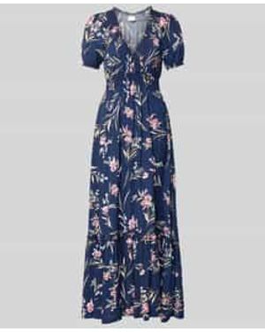 Apricot Maxi-Jurk Van Viscose Met V-Hals - Blauw