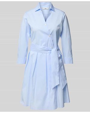 0039 Italy Knielanges Hemdblusenkleid mit Bindegürtel Modell 'JULE' - Blau