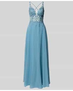Luxuar Avondjurk Met Kant En Met Strass-Steentjes - Blauw
