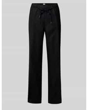 Brax Straight Leg Linnen Broek Met Strikceintuur - Zwart