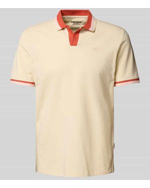Blend Regular Fit Poloshirt mit V-Ausschnitt Modell 'Evo' - Natur