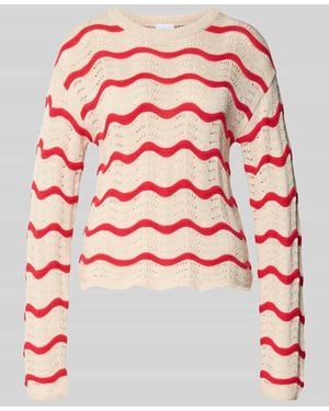 Vila Regular Fit Pullover in Strick-Optik Modell 'Wave' - Rot