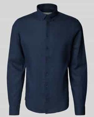 Casual Friday Regular Fit Linnen Overhemd Met Button-downkraag - Blauw