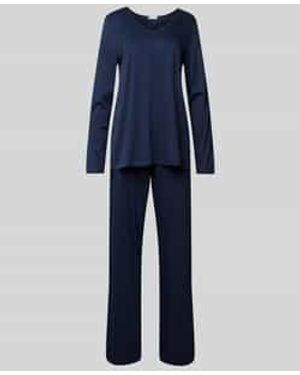 Hanro Pyjama Met V-hals - Blauw