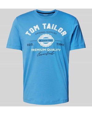 Tom Tailor Regular Fit T-Shirt Aus Reiner Baumwolle Mit Label Print - Blau
