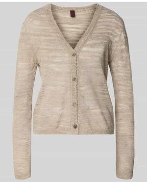 Stefanel Regular Fit Strickjacke aus Leinen-Mix Modell 'LINO' - Natur