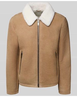 Strellson Regular Fit Lederjacke aus echtem Lammfell Modell 'MONTY' - Braun
