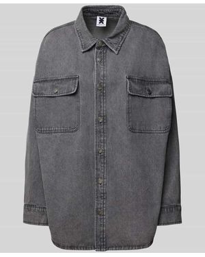 Karo Kauer Oversized Hemdjacke mit Brusttaschen - Grau