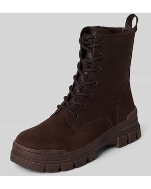 Tamaris Schnürboots aus Rindsvelours mit Profilsohle - Braun