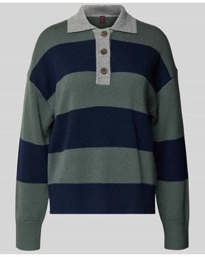 Stefanel Strickpullover mit Polokragen aus Lanawolle-Kaschmir-Mix - Blau