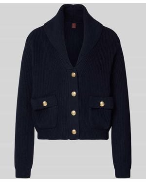Stefanel Strickjacke mit Schalkragen und Pattentaschen - Blau