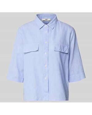 0039 Italy Bluse aus Leinen-Mix mit Brusttaschen Modell 'BEA' - Blau