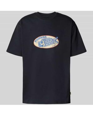 Woodbird T-Shirt mit Label-Print Modell 'Baine' - Blau