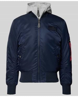 Alpha Industries Bomberjacke mit Kapuze und Label-Details - Blau