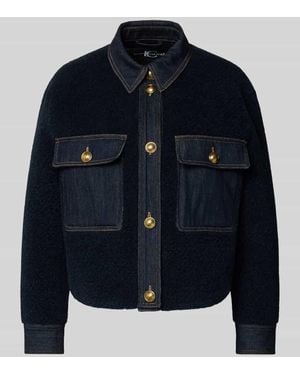 Luisa Cerano Bouclè-Jacke mit Kentkragen und Brusttaschen - Blau