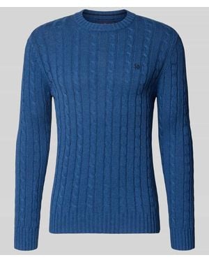 Superdry Strickpullover mit Zopfmuster und Rundhalsausschnitt - Blau
