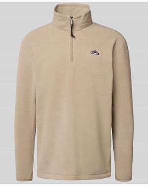 Superdry Fleecepullover mit Label-Stitching und Stehkragen - Natur