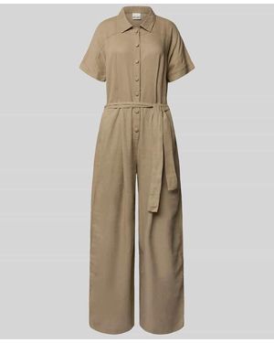Ichi Jumpsuit aus Leinen-Mix mit Bindegürtel Modell 'LINNO' - Natur