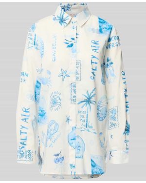 Ouí Regular Fit Bluse im Allover-Look - Blau