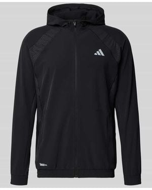adidas Sweatjacke mit Logo-Print und Kapuze - Blau