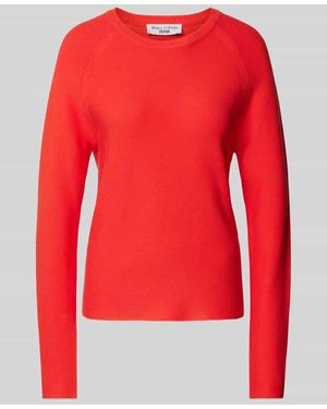 Marc O' Polo Strickpullover mit geripptem Rundhalsausschnitt - Rot